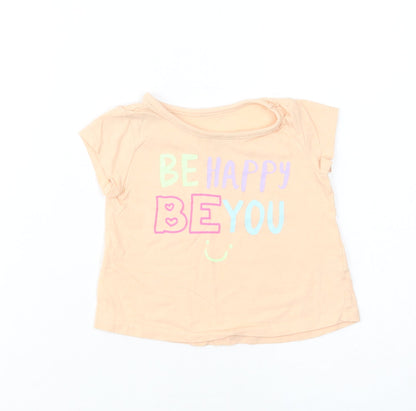 Dunnes Stores Baby Pink  Cotton Basic T-Shirt Size 9-12 Months Crew Neck Pullover - Be Happy