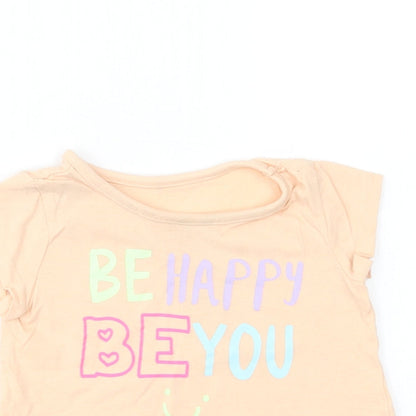 Dunnes Stores Baby Pink  Cotton Basic T-Shirt Size 9-12 Months Crew Neck Pullover - Be Happy