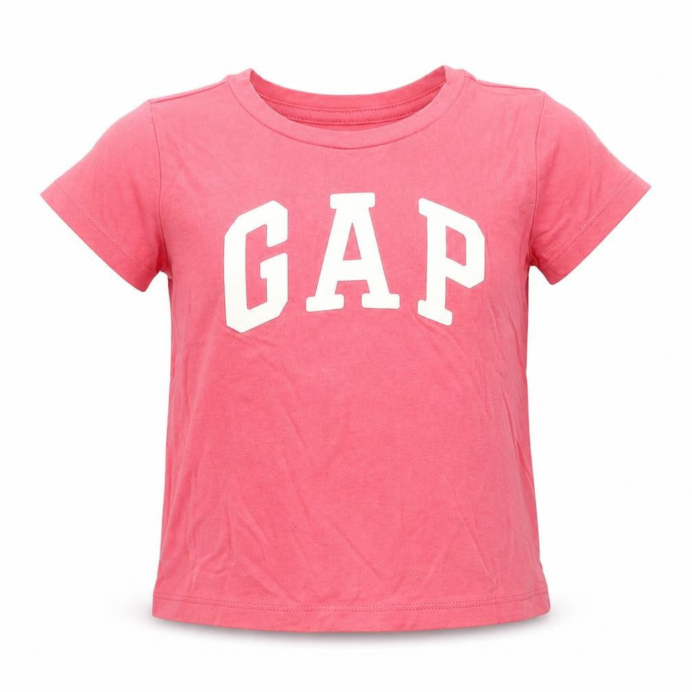Front view of Gap girls’ pink cotton basic t-shirt, size 2, years crew neck pullover