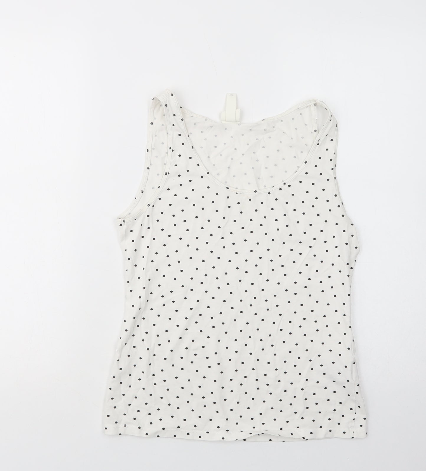 H&M Womens White Polka Dot Cotton Basic Tank Size M Scoop Neck