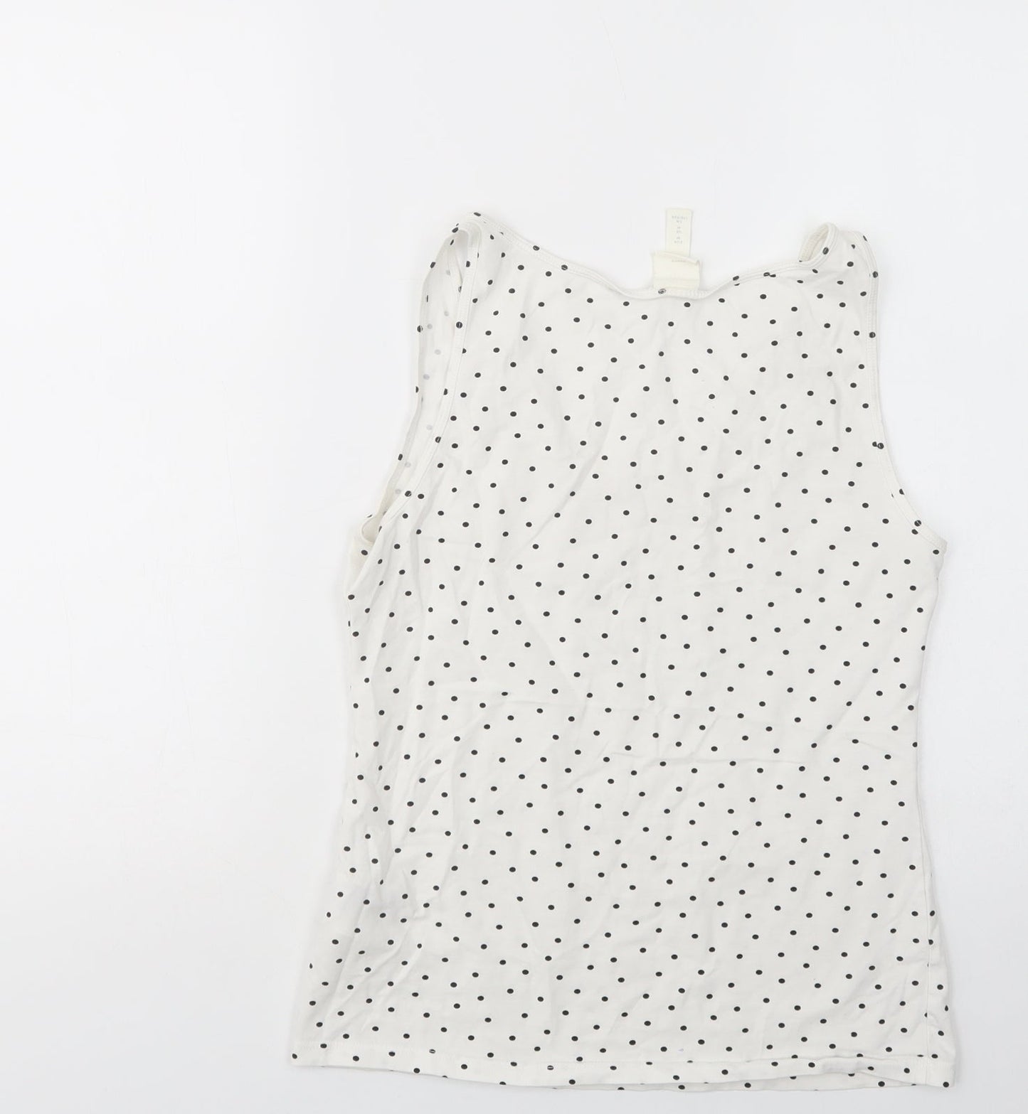 H&M Womens White Polka Dot Cotton Basic Tank Size M Scoop Neck