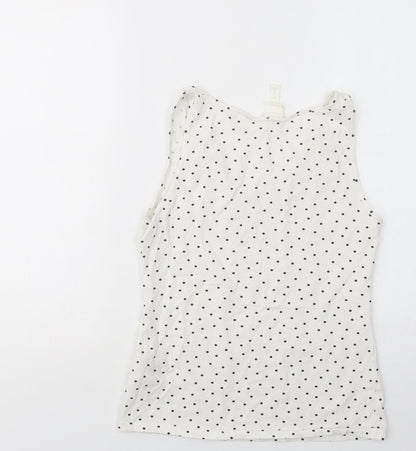 H&M Womens White Polka Dot Cotton Basic Tank Size M Scoop Neck