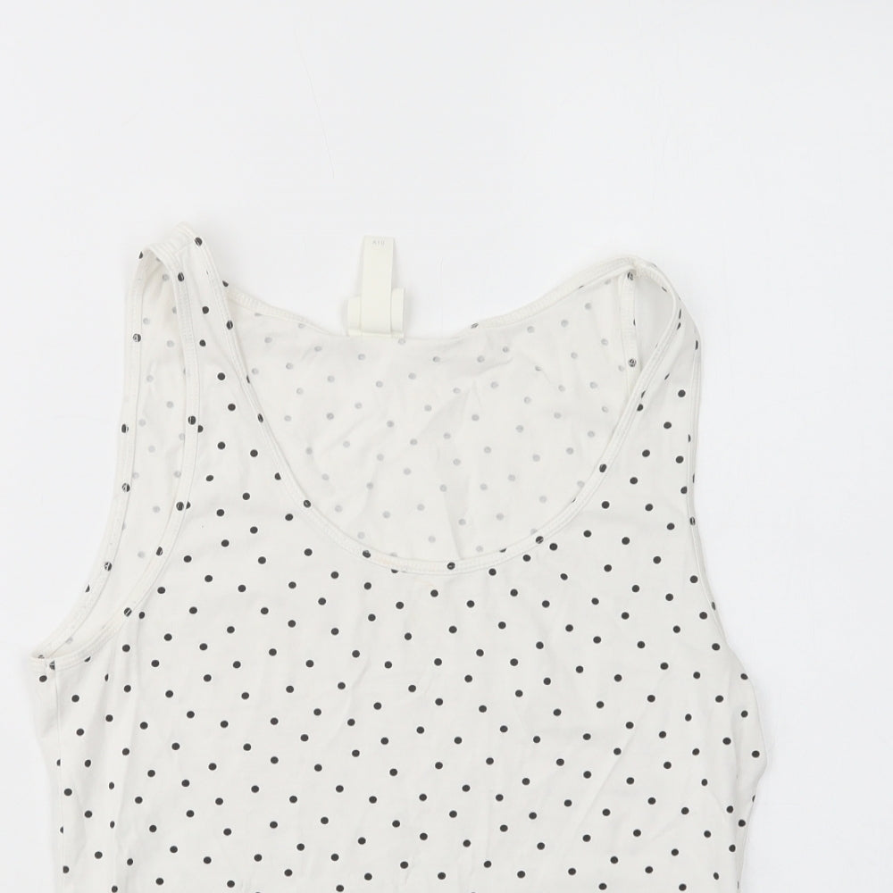 H&M Womens White Polka Dot Cotton Basic Tank Size M Scoop Neck