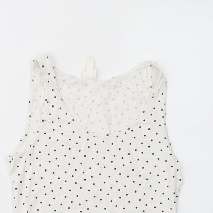 H&M Womens White Polka Dot Cotton Basic Tank Size M Scoop Neck