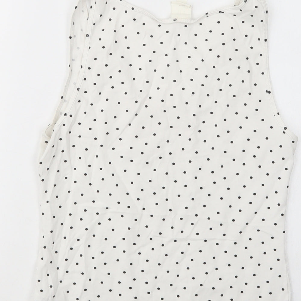 H&M Womens White Polka Dot Cotton Basic Tank Size M Scoop Neck