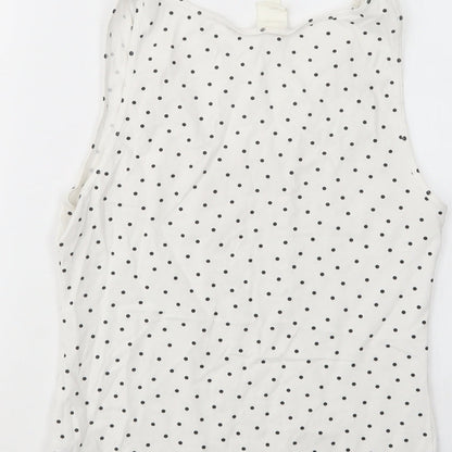 H&M Womens White Polka Dot Cotton Basic Tank Size M Scoop Neck