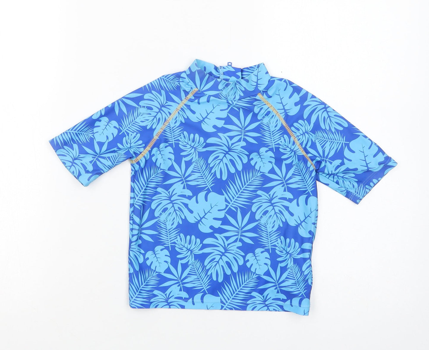 Threadcub Girls Blue Floral Polyester Pullover T-Shirt Size 2-3 Years Mock Neck Zip