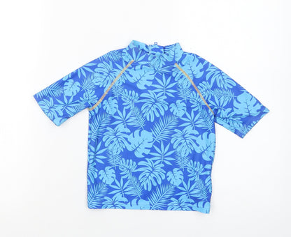 Threadcub Girls Blue Floral Polyester Pullover T-Shirt Size 2-3 Years Mock Neck Zip