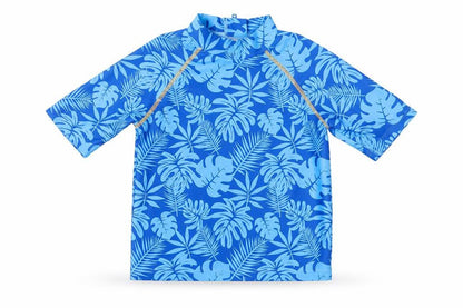 Front view of Threadcub girls’ blue floral polyester pullover t-shirt, size 2-3, years mock neck zip