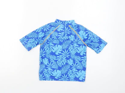 Threadcub Girls Blue Floral Polyester Pullover T-Shirt Size 2-3 Years Mock Neck Zip
