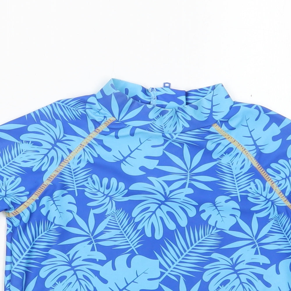 Threadcub Girls Blue Floral Polyester Pullover T-Shirt Size 2-3 Years Mock Neck Zip