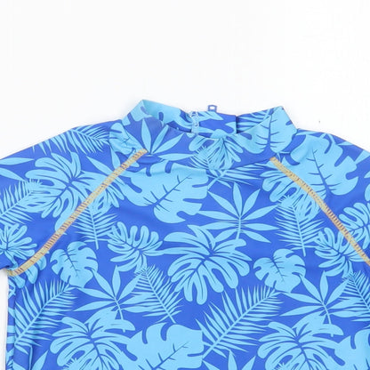 Threadcub Girls Blue Floral Polyester Pullover T-Shirt Size 2-3 Years Mock Neck Zip