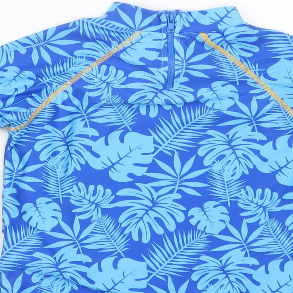 Threadcub Girls Blue Floral Polyester Pullover T-Shirt Size 2-3 Years Mock Neck Zip