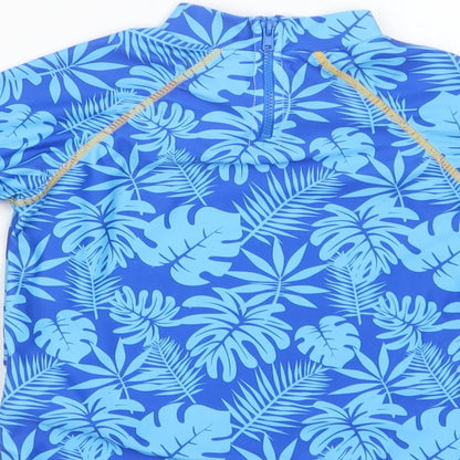 Threadcub Girls Blue Floral Polyester Pullover T-Shirt Size 2-3 Years Mock Neck Zip