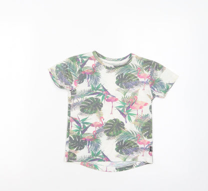 Primark Girls White Floral Polyester Pullover T-Shirt Size 2-3 Years Crew Neck Pullover - Flamingoes
