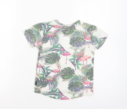 Primark Girls White Floral Polyester Pullover T-Shirt Size 2-3 Years Crew Neck Pullover - Flamingoes