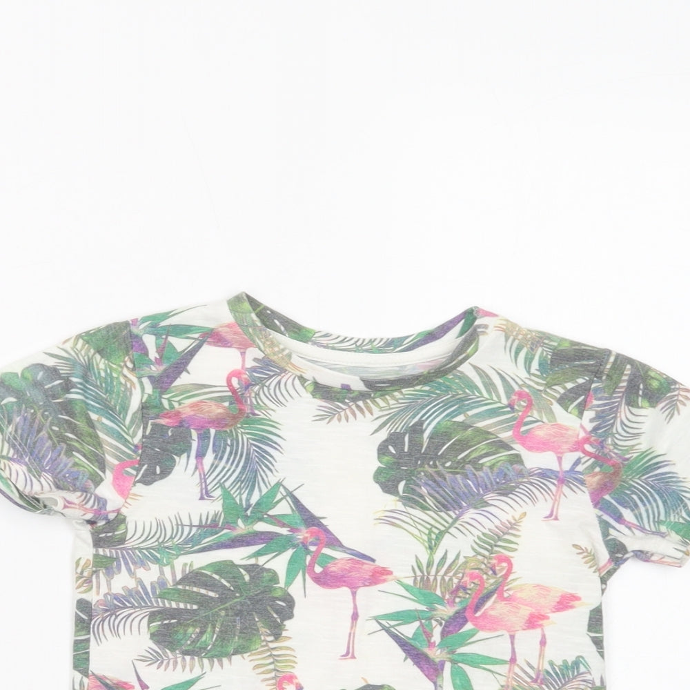 Primark Girls White Floral Polyester Pullover T-Shirt Size 2-3 Years Crew Neck Pullover - Flamingoes