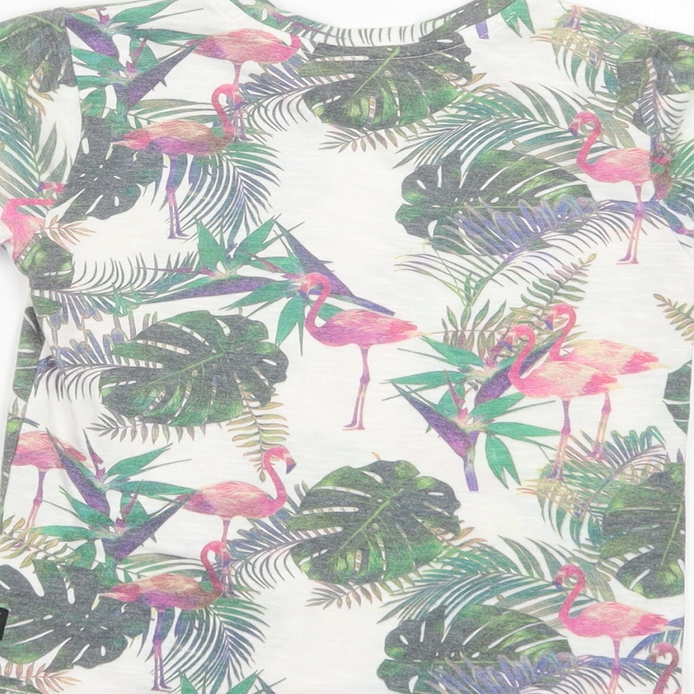 Primark Girls White Floral Polyester Pullover T-Shirt Size 2-3 Years Crew Neck Pullover - Flamingoes