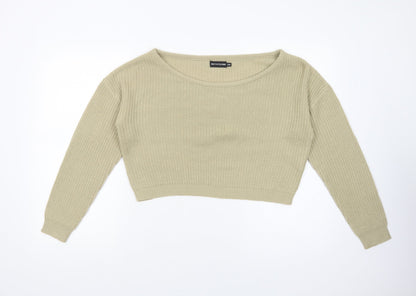 PRETTYLITTLETHING Womens Beige Boat Neck  Acrylic Pullover Jumper Size S   - Cropped