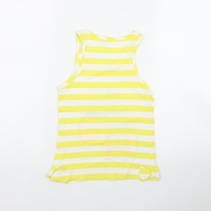 George Girls Yellow Striped Cotton Basic Tank Size 8-9 Years Scoop Neck  - Cherries