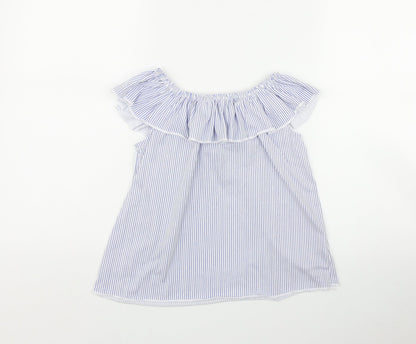 Dunnes Stores Girls Blue Striped Polyester Basic Casual Size 9-10 Years Off the Shoulder