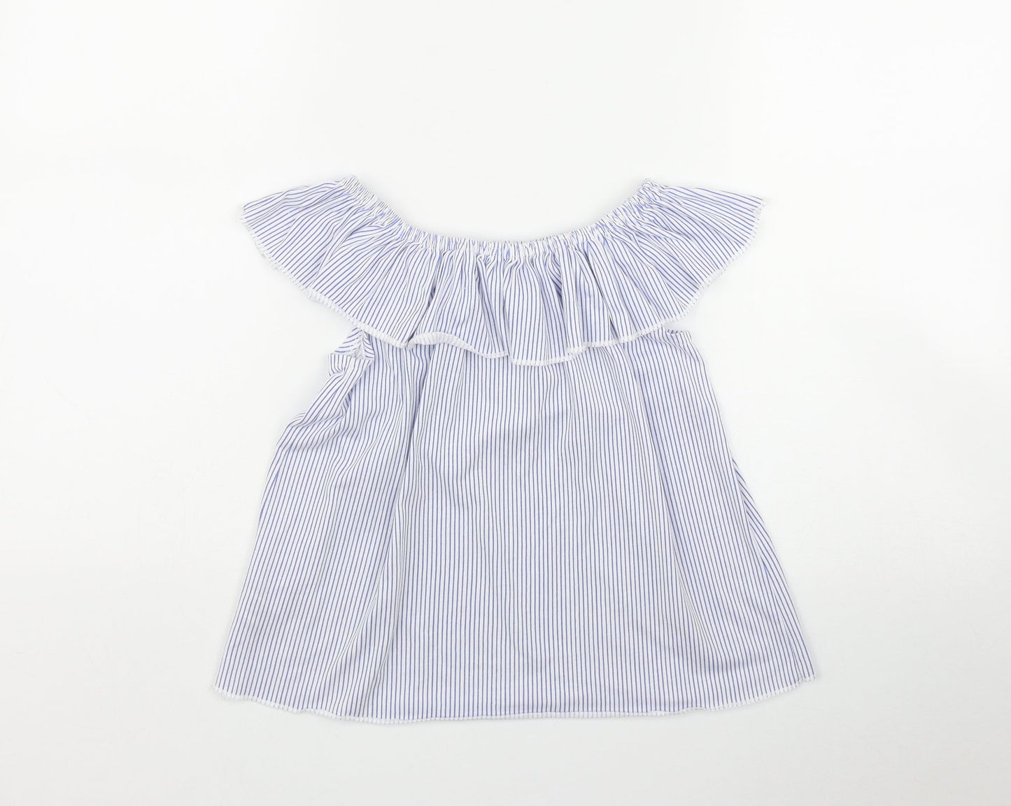 Dunnes Stores Girls Blue Striped Polyester Basic Casual Size 9-10 Years Off the Shoulder