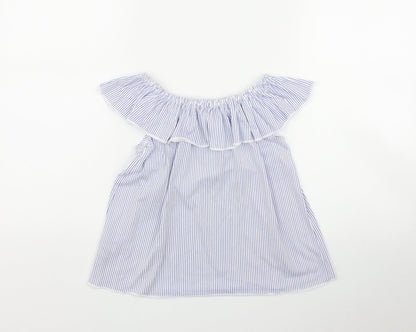 Dunnes Stores Girls Blue Striped Polyester Basic Casual Size 9-10 Years Off the Shoulder
