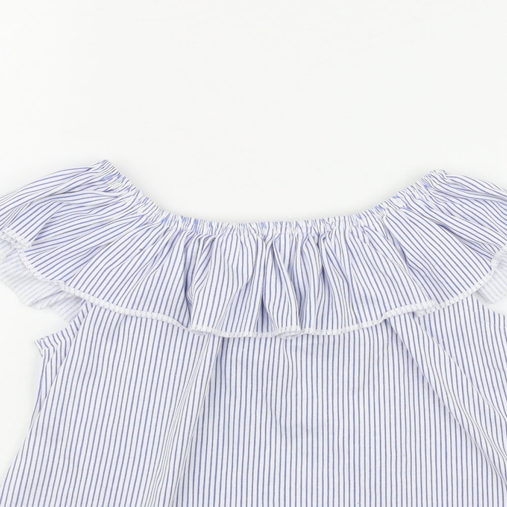 Dunnes Stores Girls Blue Striped Polyester Basic Casual Size 9-10 Years Off the Shoulder