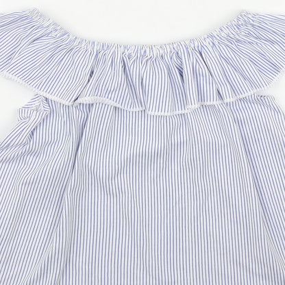 Dunnes Stores Girls Blue Striped Polyester Basic Casual Size 9-10 Years Off the Shoulder