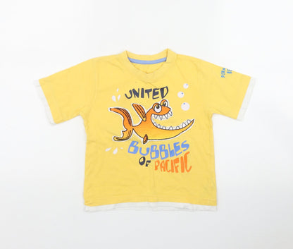 Dunnes Stores Boys Yellow  Cotton Basic T-Shirt Size 3-4 Years Round Neck  - Fish