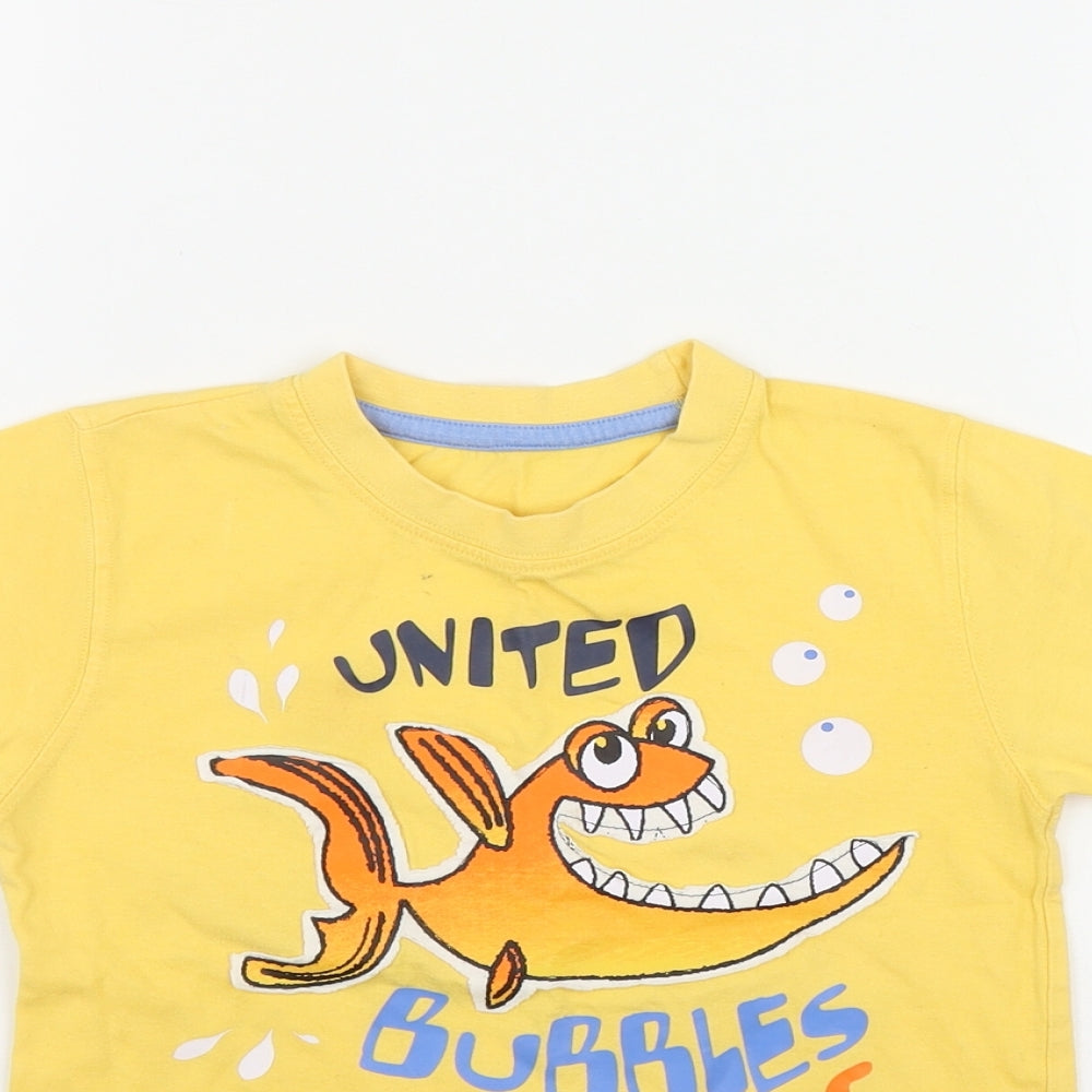 Dunnes Stores Boys Yellow  Cotton Basic T-Shirt Size 3-4 Years Round Neck  - Fish
