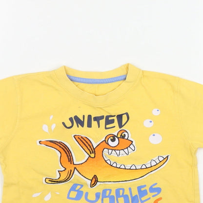 Dunnes Stores Boys Yellow  Cotton Basic T-Shirt Size 3-4 Years Round Neck  - Fish