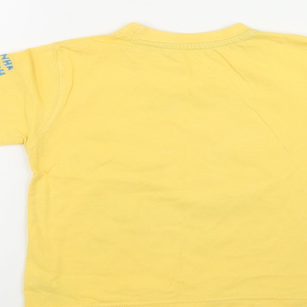 Dunnes Stores Boys Yellow  Cotton Basic T-Shirt Size 3-4 Years Round Neck  - Fish