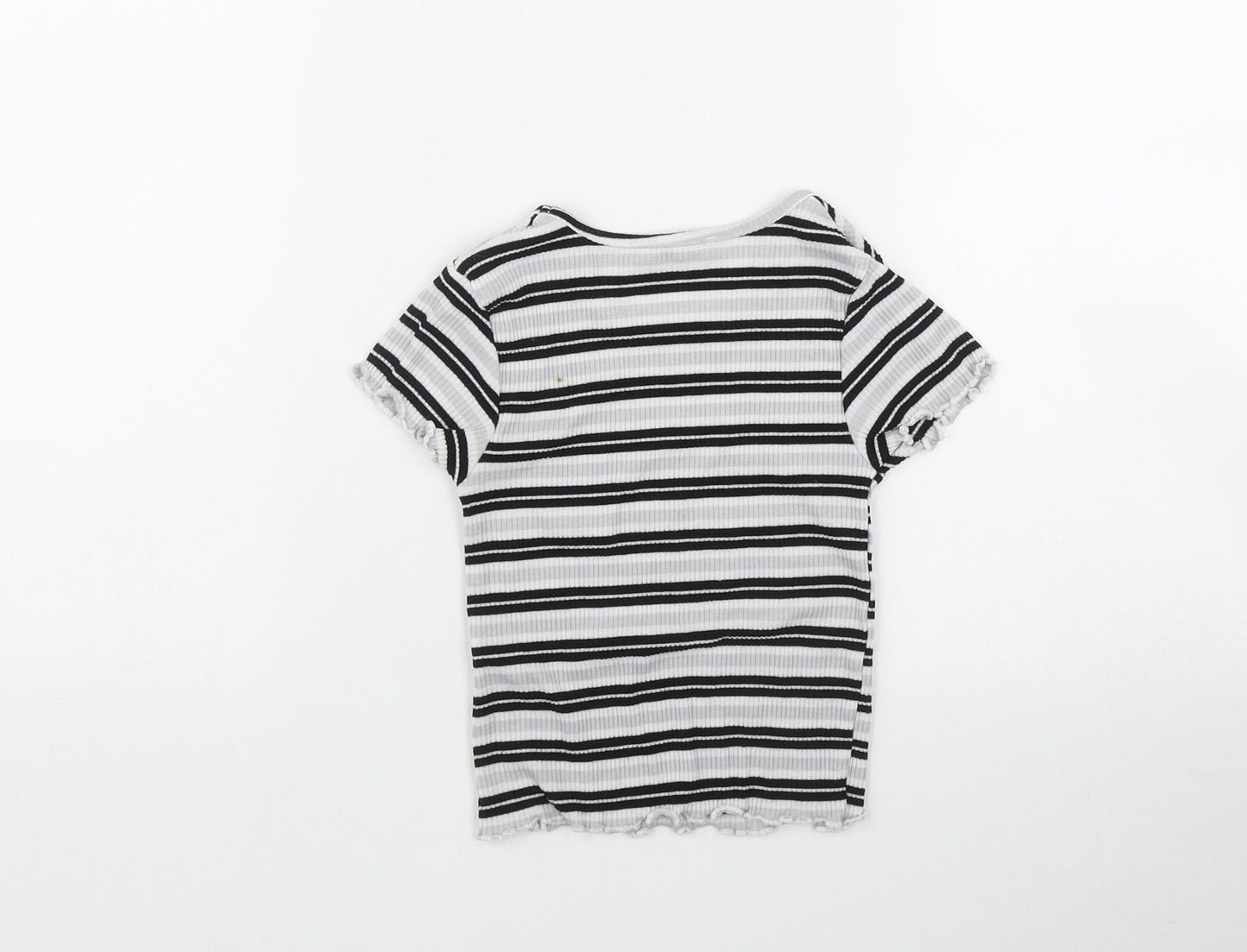 Primark Girls Grey Striped Polyester Basic T-Shirt Size 7-8 Years Round Neck