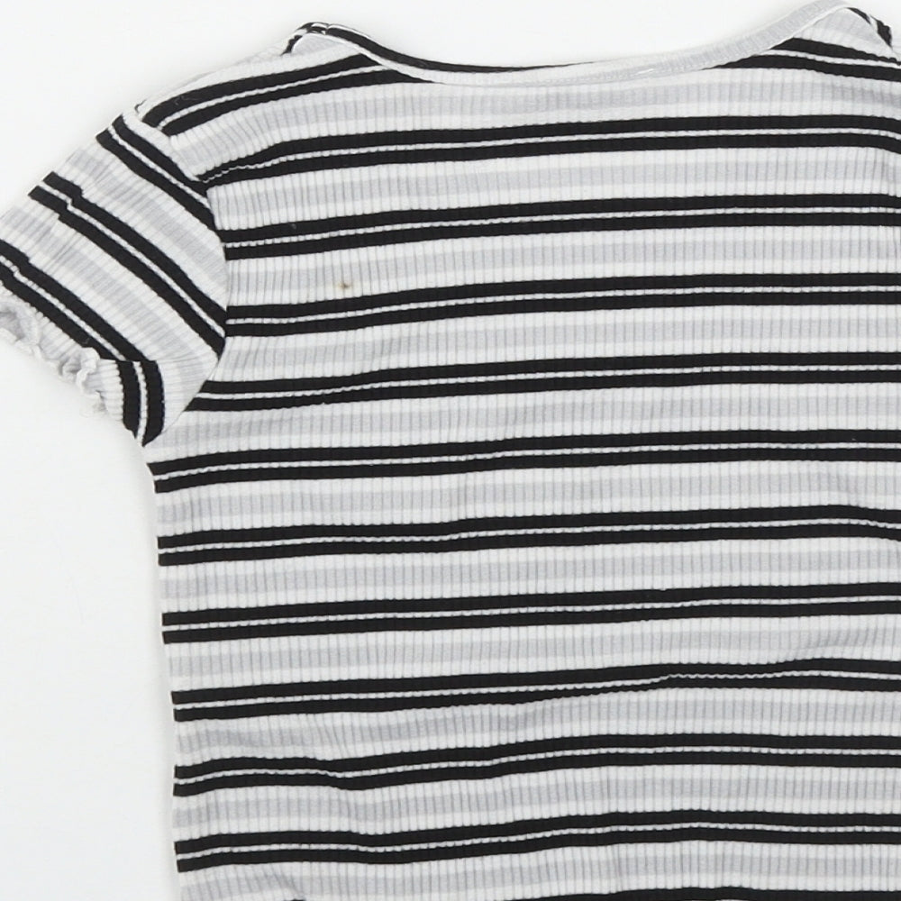 Primark Girls Grey Striped Polyester Basic T-Shirt Size 7-8 Years Round Neck
