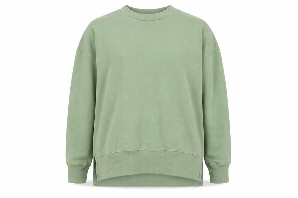 Front view of Primark women’s green cotton pullover sweatshirt, size UK 6
