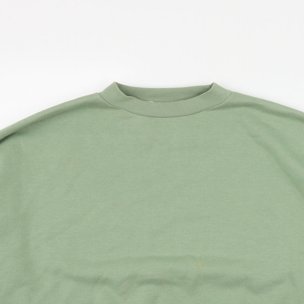 Close-up detail of Primark women’s green cotton pullover sweatshirt, size UK 6