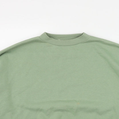 Close-up detail of Primark women’s green cotton pullover sweatshirt, size UK 6