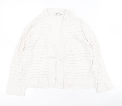 TU Womens White V-Neck Striped Cotton Shrug Jumper Size 8