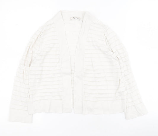 TU Womens White V-Neck Striped Cotton Shrug Jumper Size 8