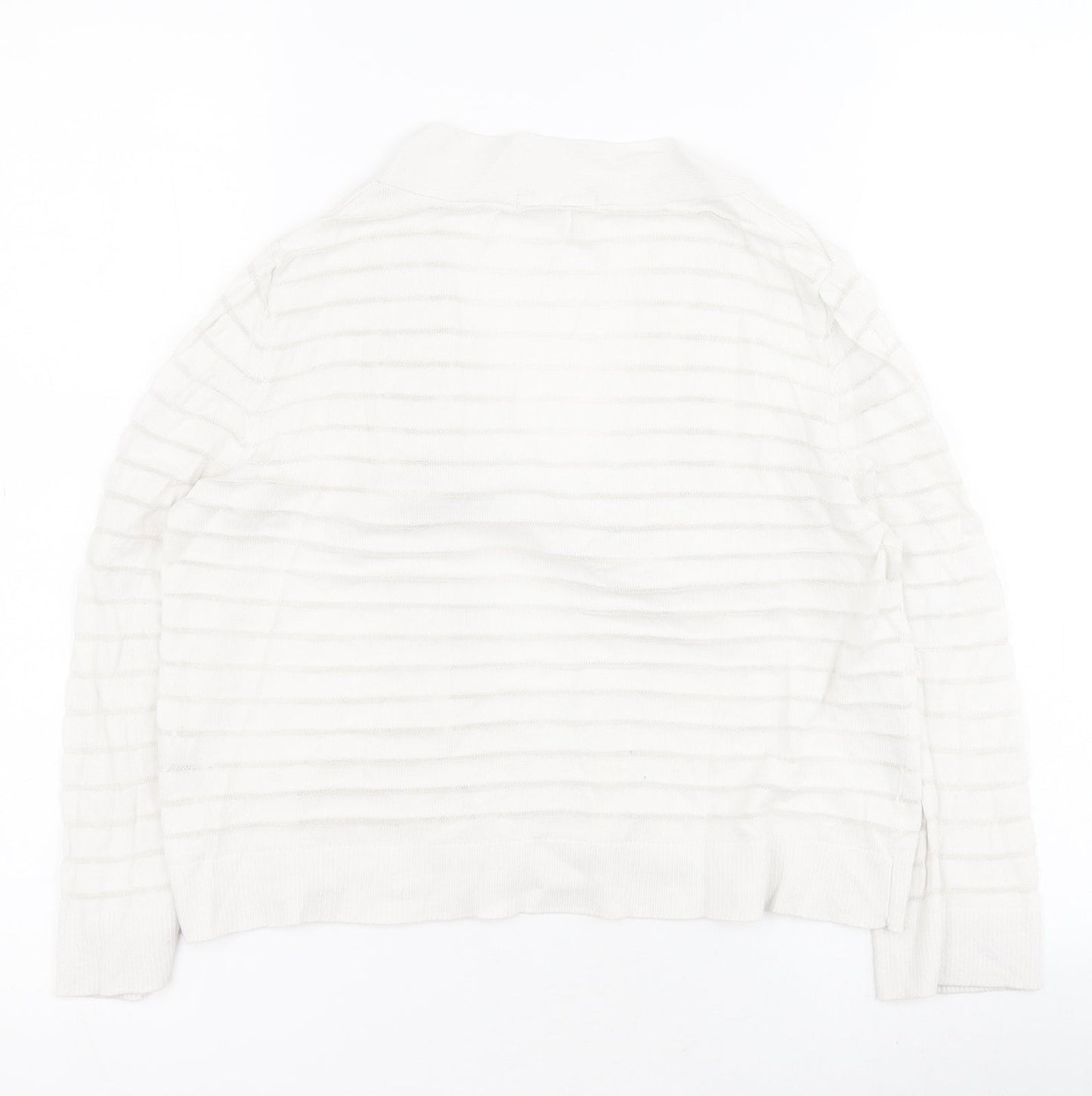 TU Womens White V-Neck Striped Cotton Shrug Jumper Size 8