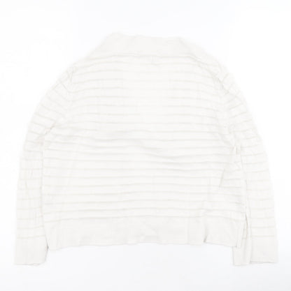 TU Womens White V-Neck Striped Cotton Shrug Jumper Size 8