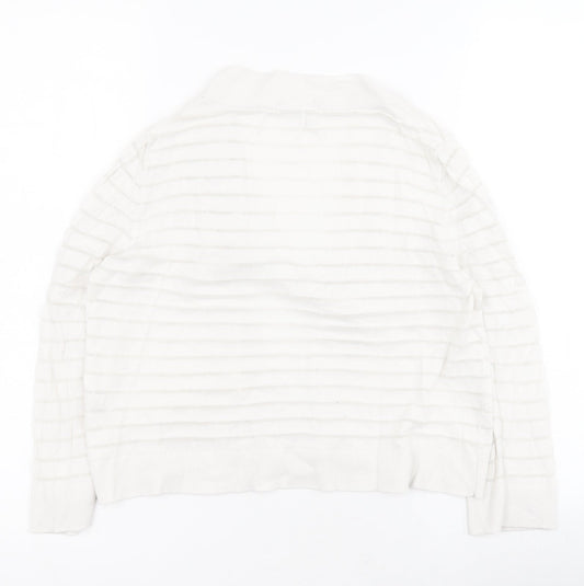TU Womens White V-Neck Striped Cotton Shrug Jumper Size 8