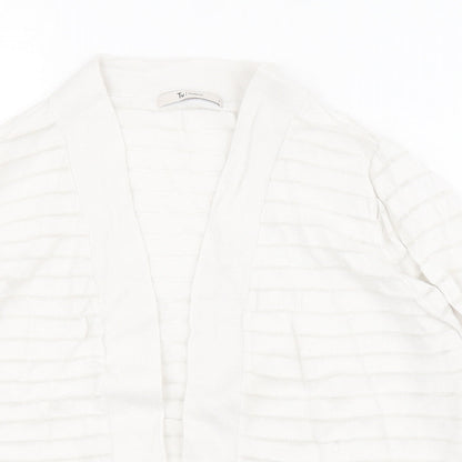 TU Womens White V-Neck Striped Cotton Shrug Jumper Size 8