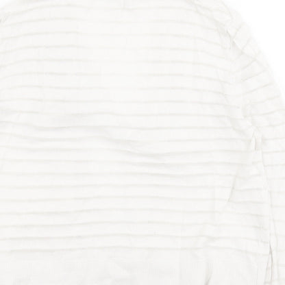 TU Womens White V-Neck Striped Cotton Shrug Jumper Size 8