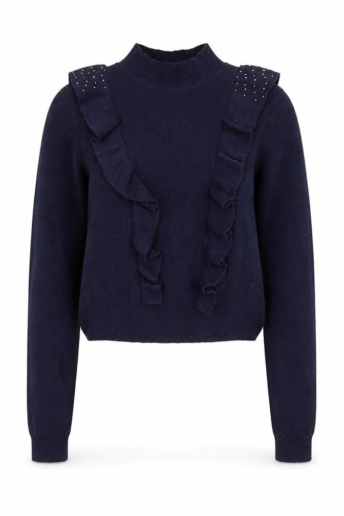 Front view of Axara Paris women’s blue high neck viscose jumper, size S