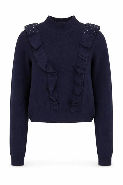 Front view of Axara Paris women’s blue high neck viscose jumper, size S