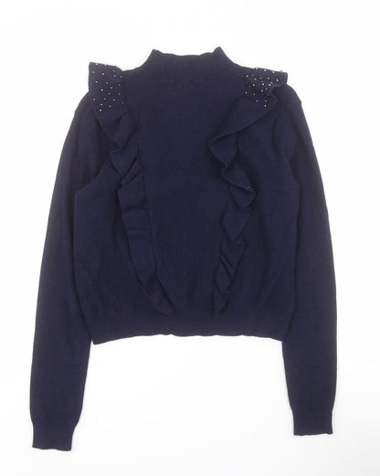 Axara Paris Womens Blue High Neck  Viscose Pullover Jumper Size S