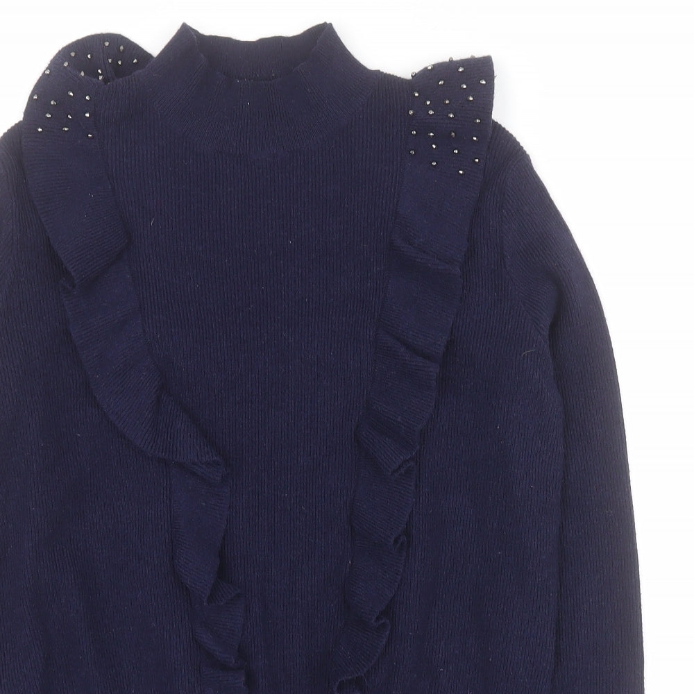 Axara Paris Womens Blue High Neck  Viscose Pullover Jumper Size S
