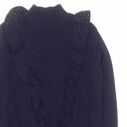 Axara Paris Womens Blue High Neck  Viscose Pullover Jumper Size S